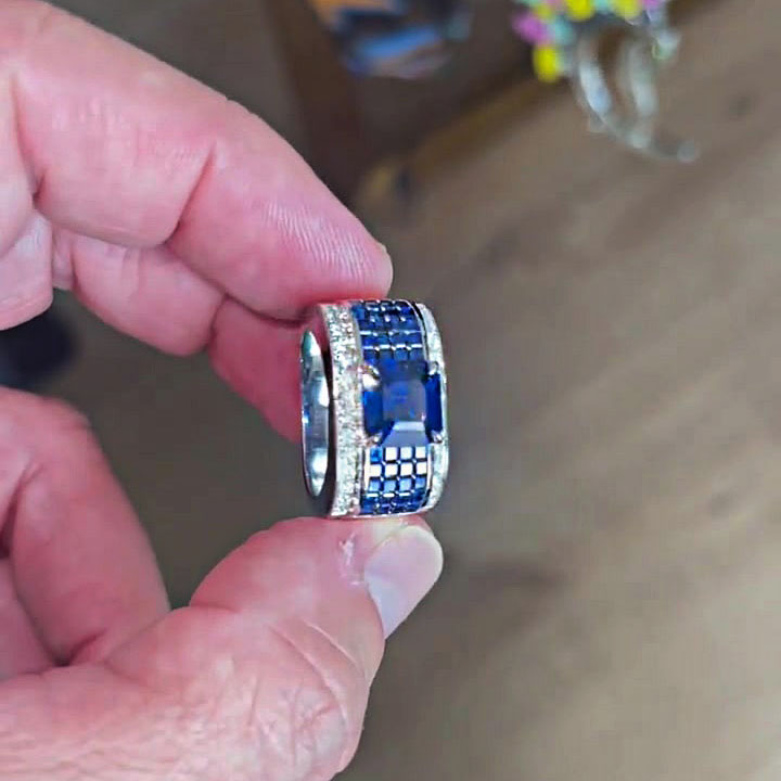 3ct Radiant Cut Blue Sapphire Men's Engagement Ring