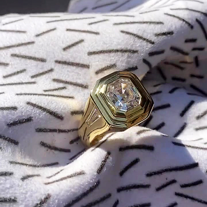 5ct Asscher Cut Handmade Men's Ring