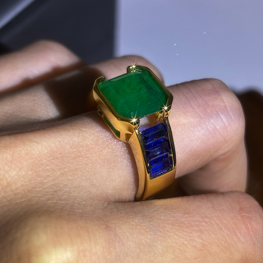 4ct Asscher Cut Emerald Ring In Sterling Silver