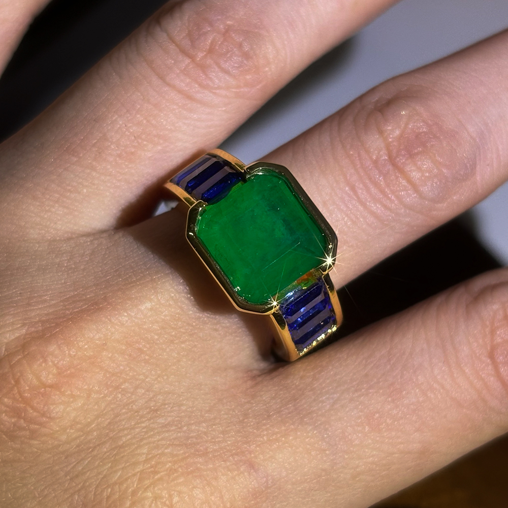 4ct Asscher Cut Emerald Ring In Sterling Silver
