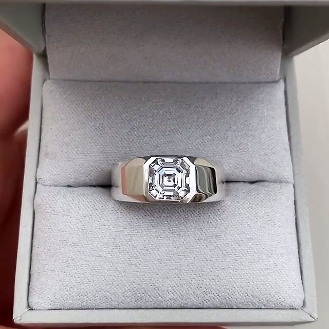 4ct Asscher Cut Handmade Men's Ring