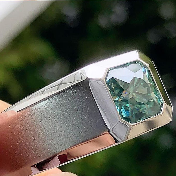 4ct Radiant Cut Handmade Sterling Silver Men's Ring