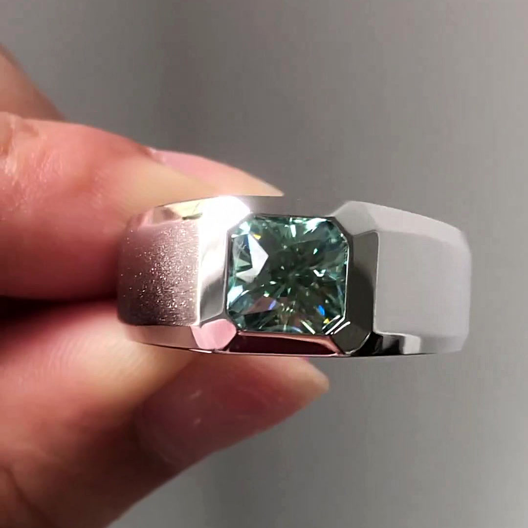 4ct Radiant Cut Handmade Sterling Silver Men's Ring