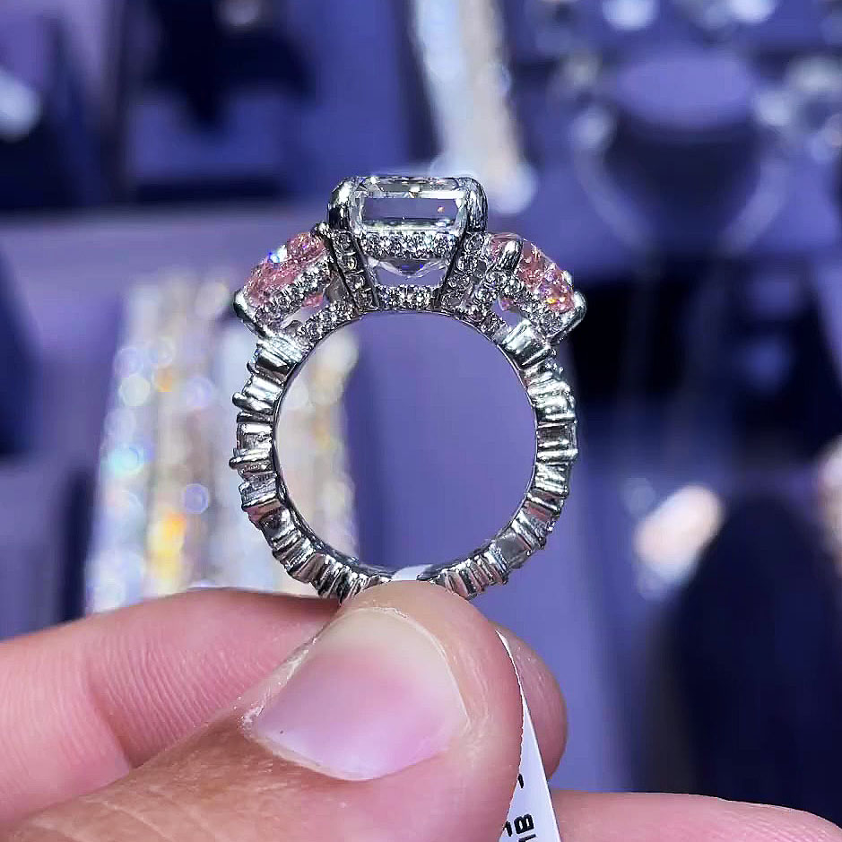 4ct Emerald Cut Sterling Silver Handmade Ring