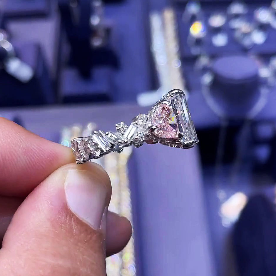 4ct Emerald Cut Sterling Silver Handmade Ring