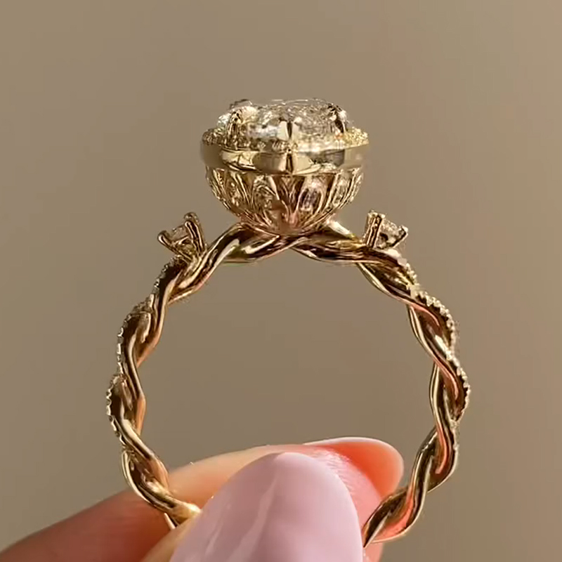 3.0ct Marquise Cut White Lab-Grown Gemstone Sterling Silver Gold Plated Wedding Rings