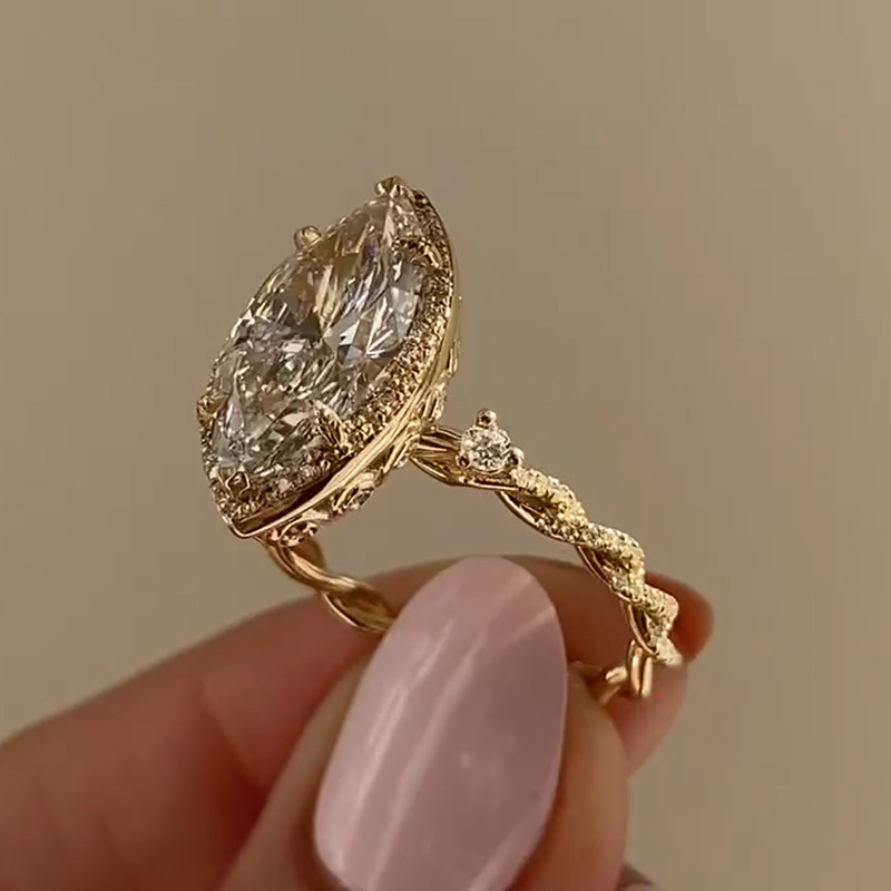 3.0ct Marquise Cut White Lab-Grown Gemstone Sterling Silver Gold Plated Wedding Rings