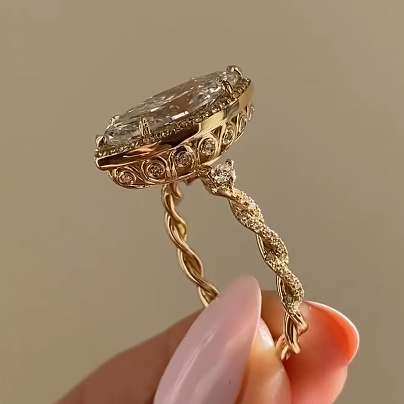 3.0ct Marquise Cut White Lab-Grown Gemstone Sterling Silver Gold Plated Wedding Rings