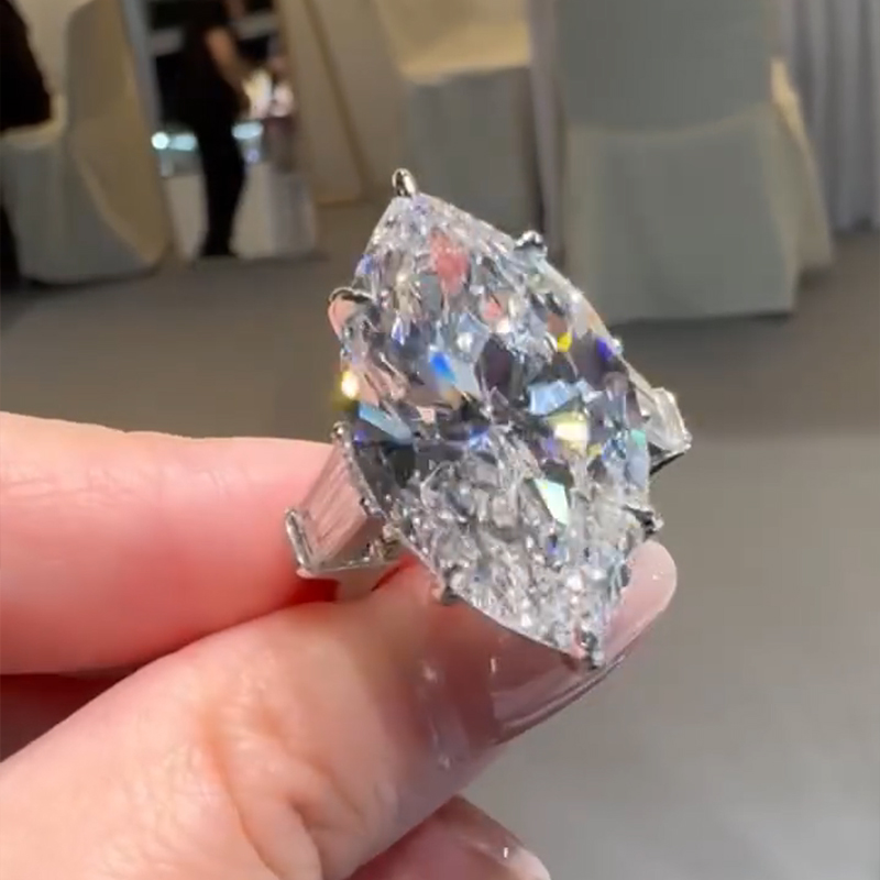 8ct Marquise Cut White Lab-Grown Gemstone Sterling Silver Engagement Rings