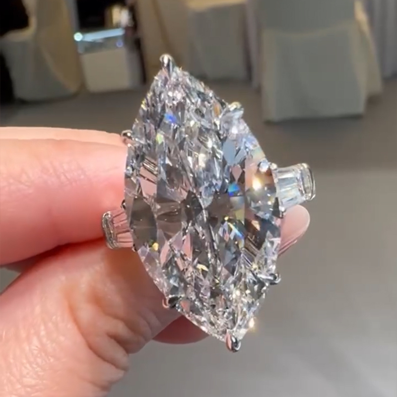 8ct Marquise Cut White Lab-Grown Gemstone Sterling Silver Engagement Rings