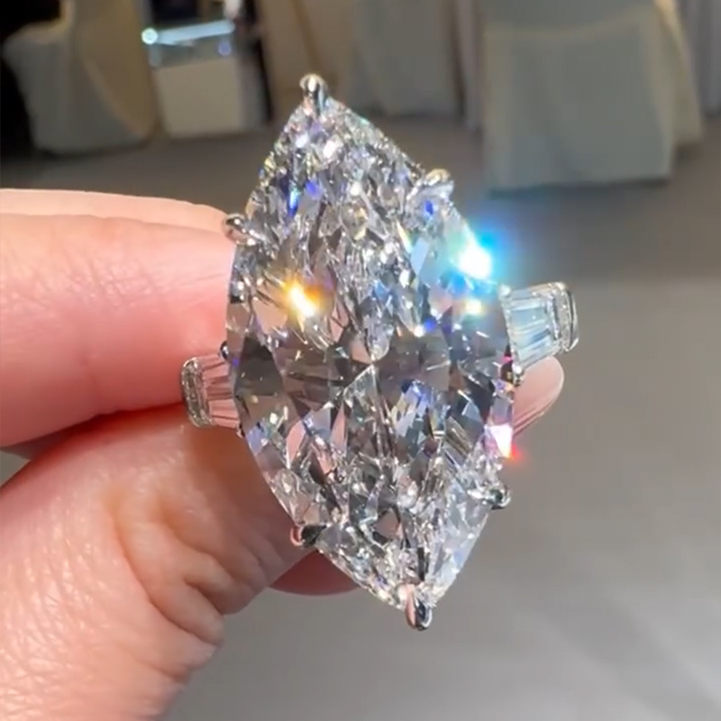 8ct Marquise Cut White Lab-Grown Gemstone Sterling Silver Engagement Rings