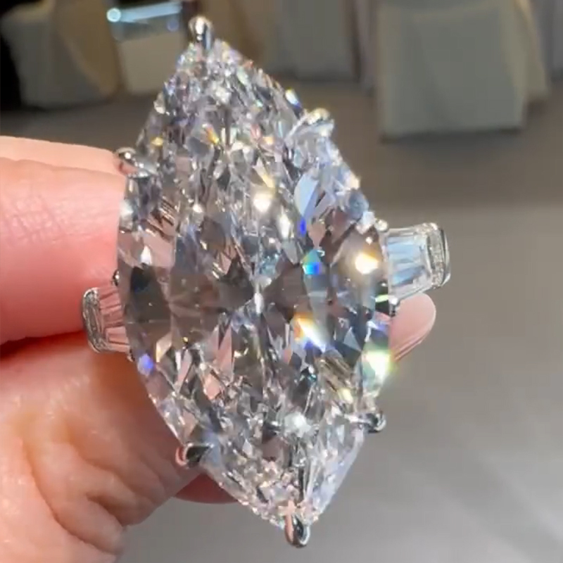 8ct Marquise Cut White Lab-Grown Gemstone Sterling Silver Engagement Rings