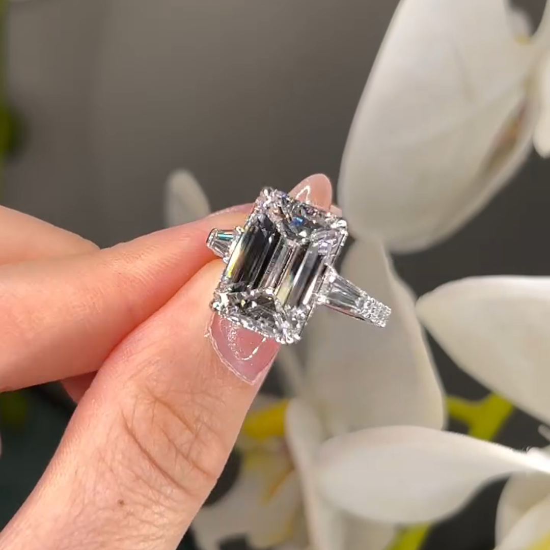 3.5ct Emerald Cut White Gemstone Handmade Sterling Silver Engagement Ring