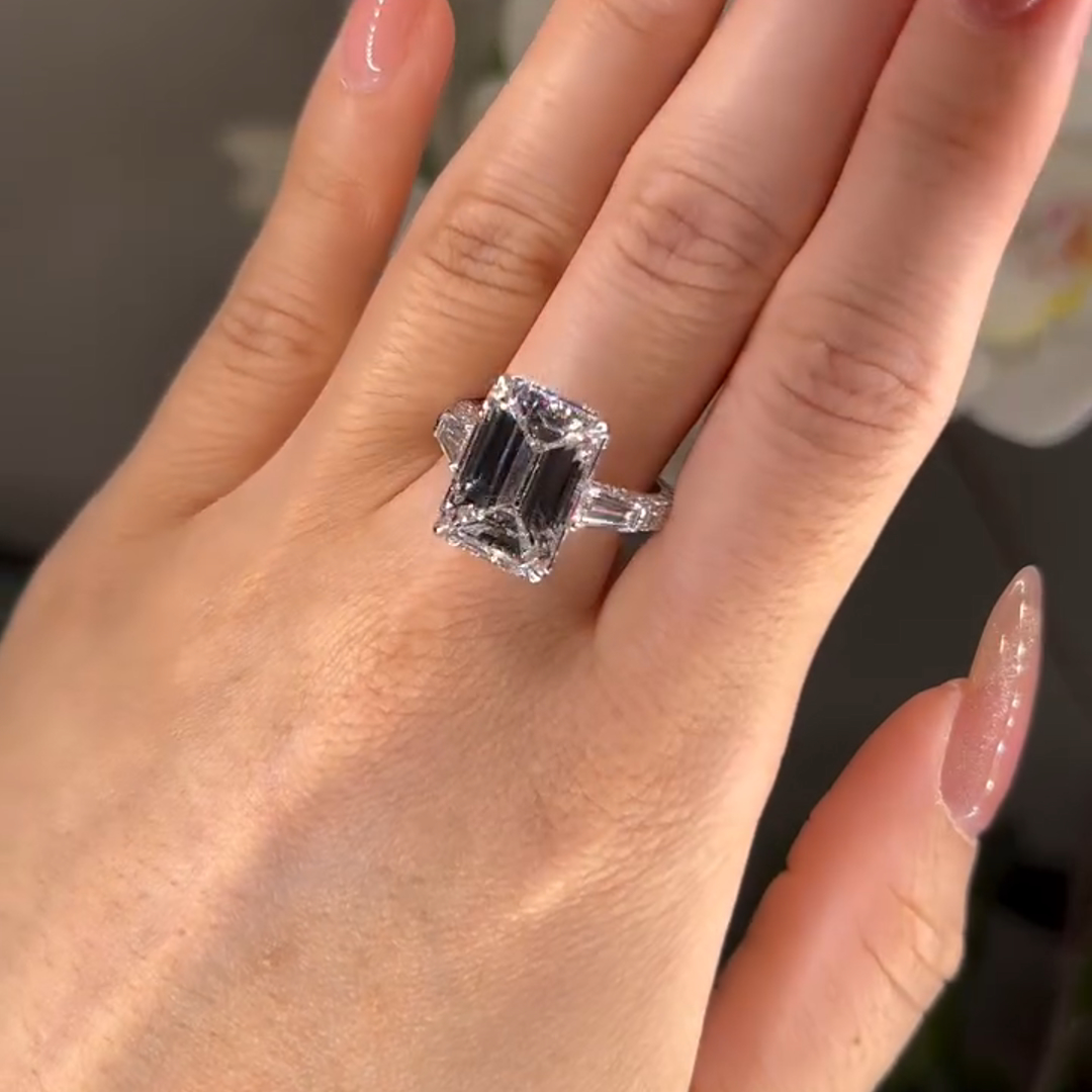 3.5ct Emerald Cut White Gemstone Handmade Sterling Silver Engagement Ring