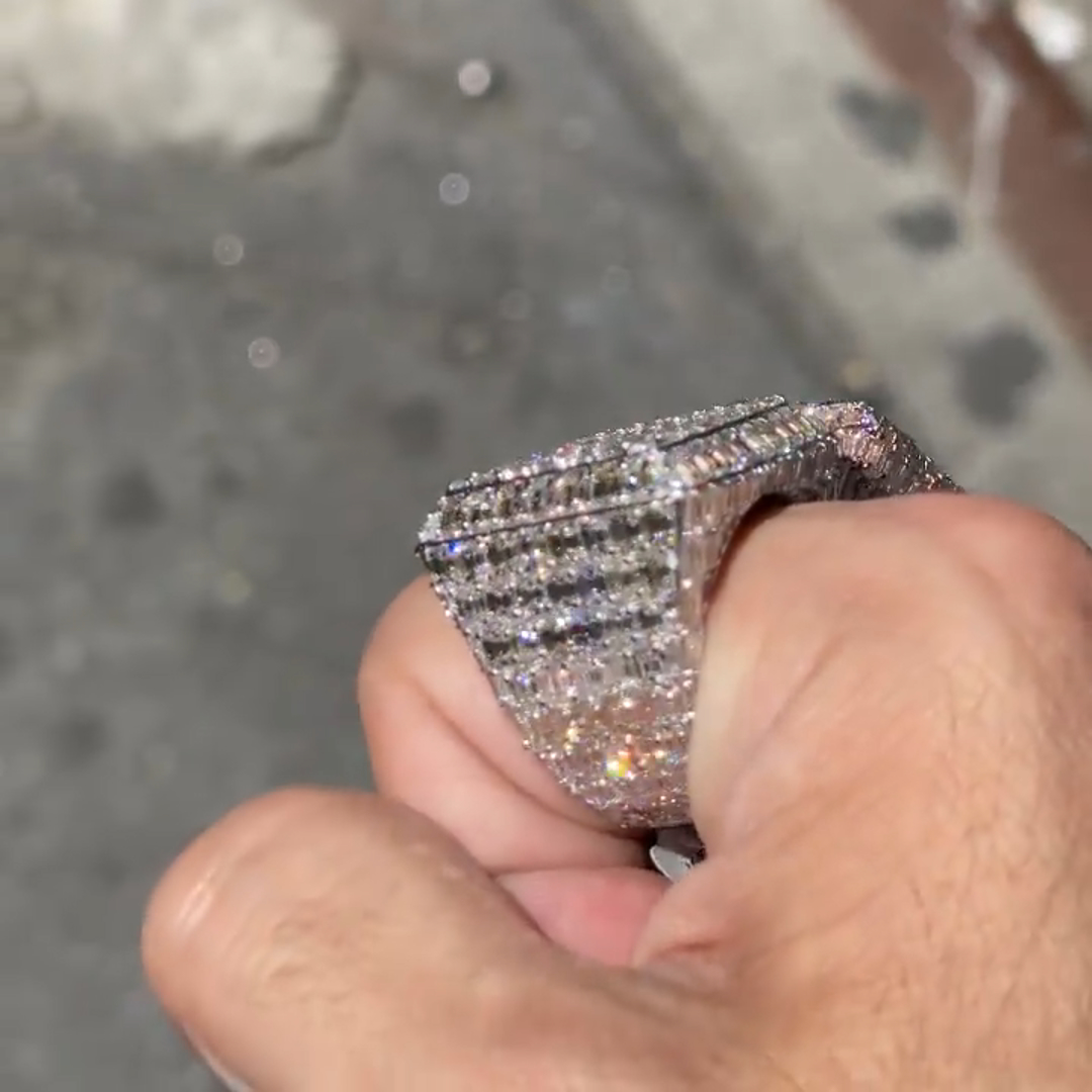 Emerald Cut Fully Enclosed Gemstone Set Luxury Handmade Sterling Silver Men's Ring