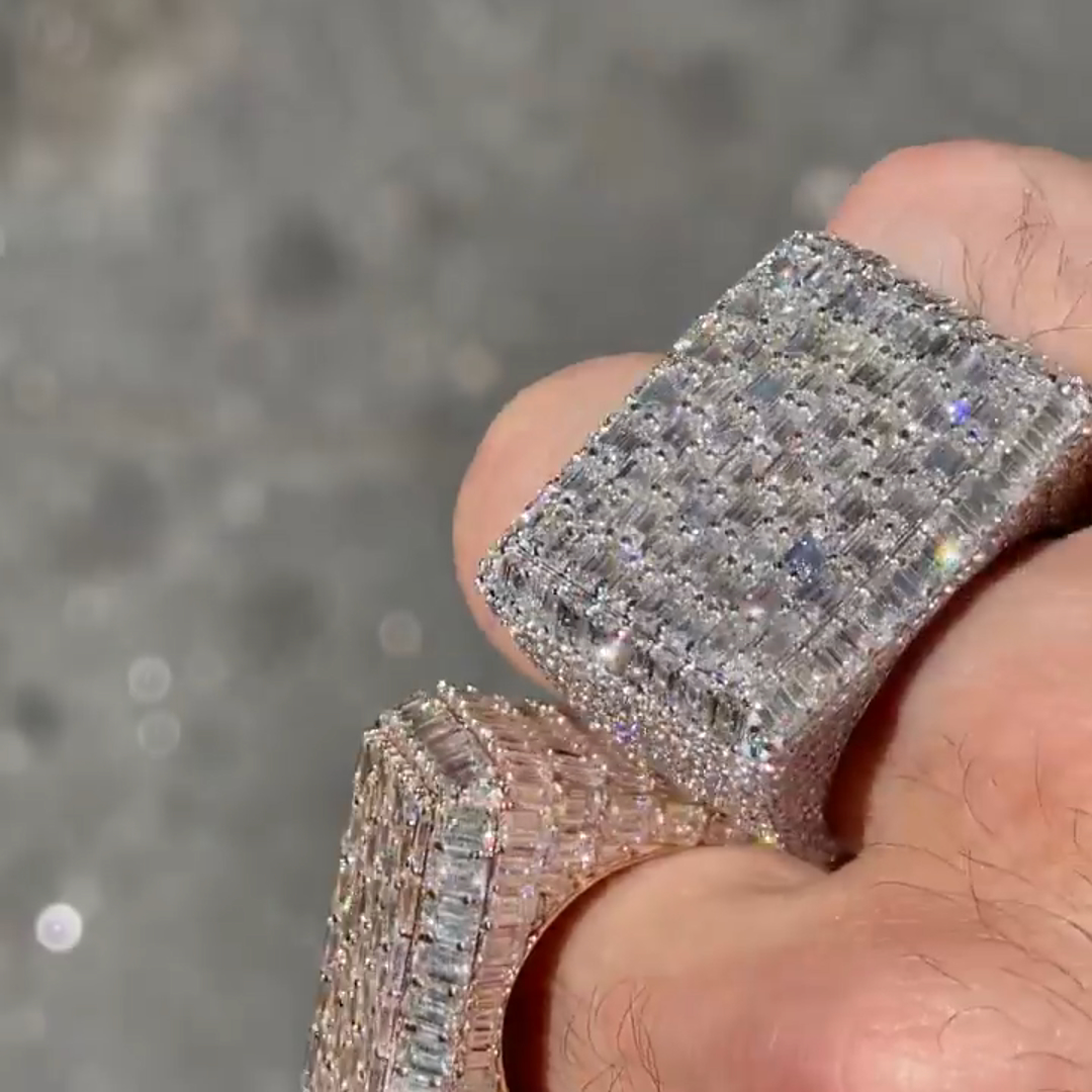 Emerald Cut Fully Enclosed Gemstone Set Luxury Handmade Sterling Silver Men's Ring