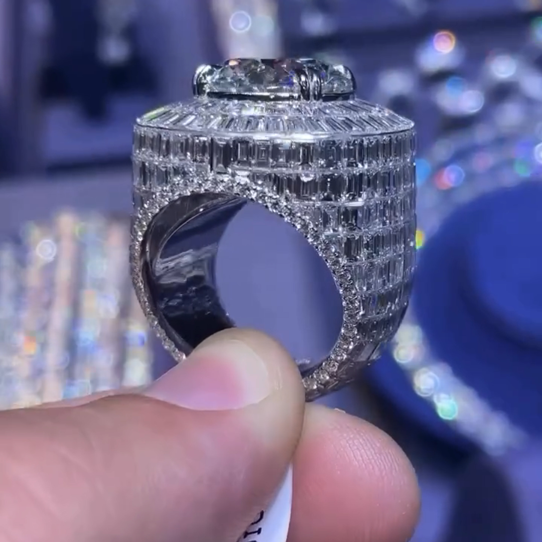 5ct Round Cut Gemstone With Fully Surrounded Gemstone Inlaid Luxury Handmade Sterling Silver Men's Ring