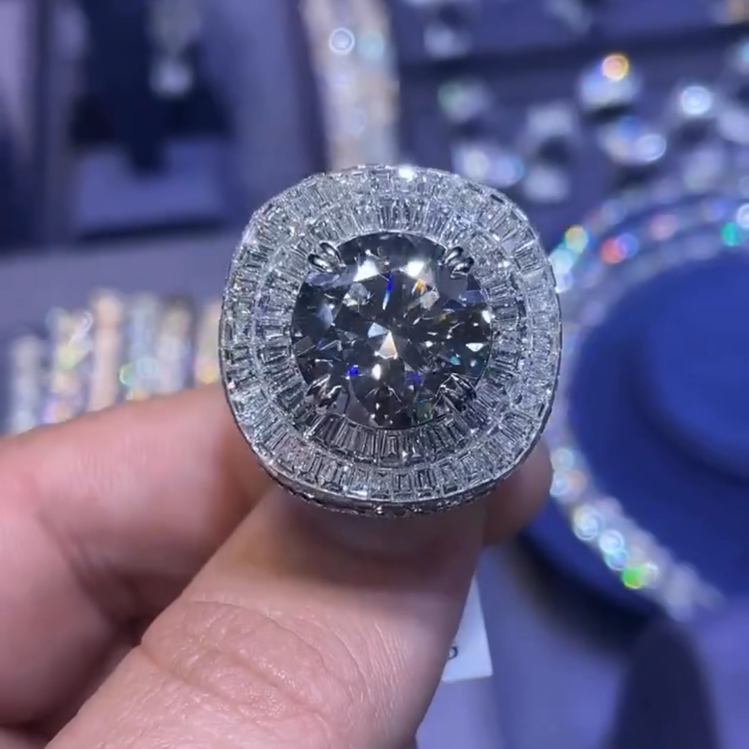 5ct Round Cut Gemstone With Fully Surrounded Gemstone Inlaid Luxury Handmade Sterling Silver Men's Ring