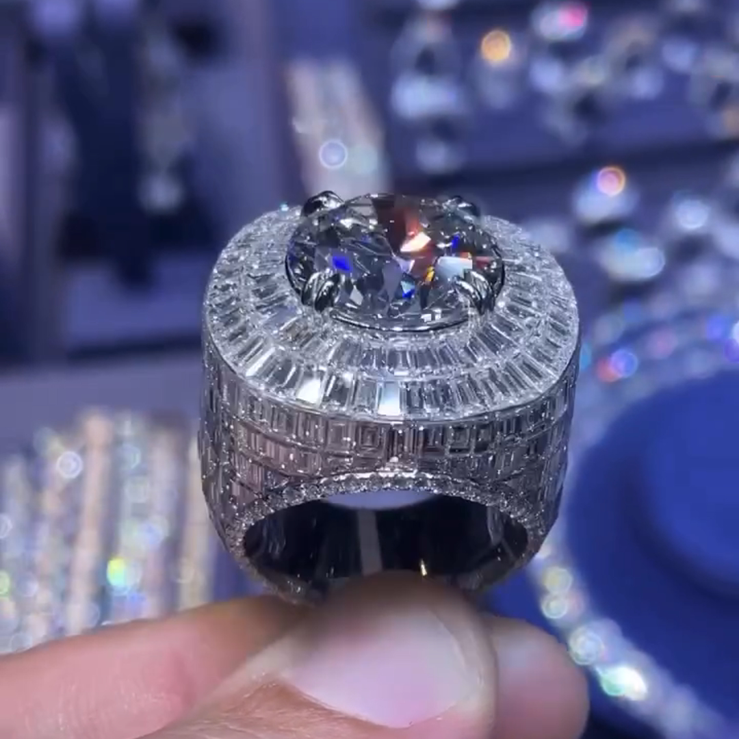 5ct Round Cut Gemstone With Fully Surrounded Gemstone Inlaid Luxury Handmade Sterling Silver Men's Ring