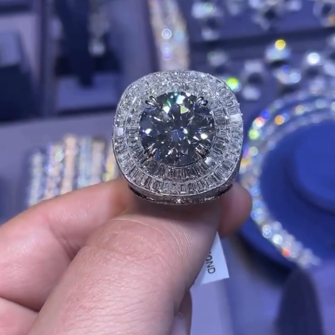 5ct Round Cut Gemstone With Fully Surrounded Gemstone Inlaid Luxury Handmade Sterling Silver Men's Ring