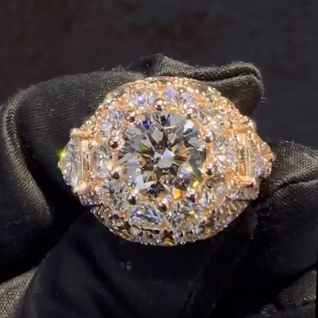 5ct Round Cut Gemstone With Fully Surrounded Gemstone Inlaid Luxury Handmade Plated Gold Sterling Silver Men's Ring