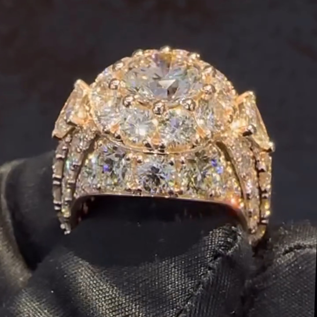 5ct Round Cut Gemstone With Fully Surrounded Gemstone Inlaid Luxury Handmade Plated Gold Sterling Silver Men's Ring