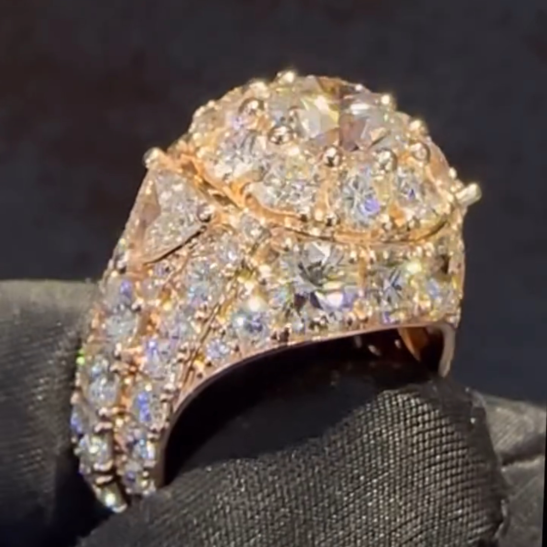 5ct Round Cut Gemstone With Fully Surrounded Gemstone Inlaid Luxury Handmade Plated Gold Sterling Silver Men's Ring