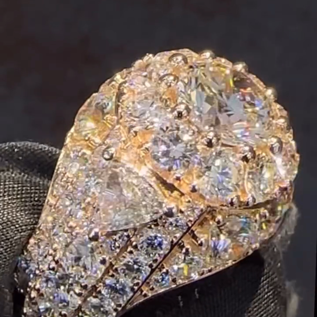 5ct Round Cut Gemstone With Fully Surrounded Gemstone Inlaid Luxury Handmade Plated Gold Sterling Silver Men's Ring