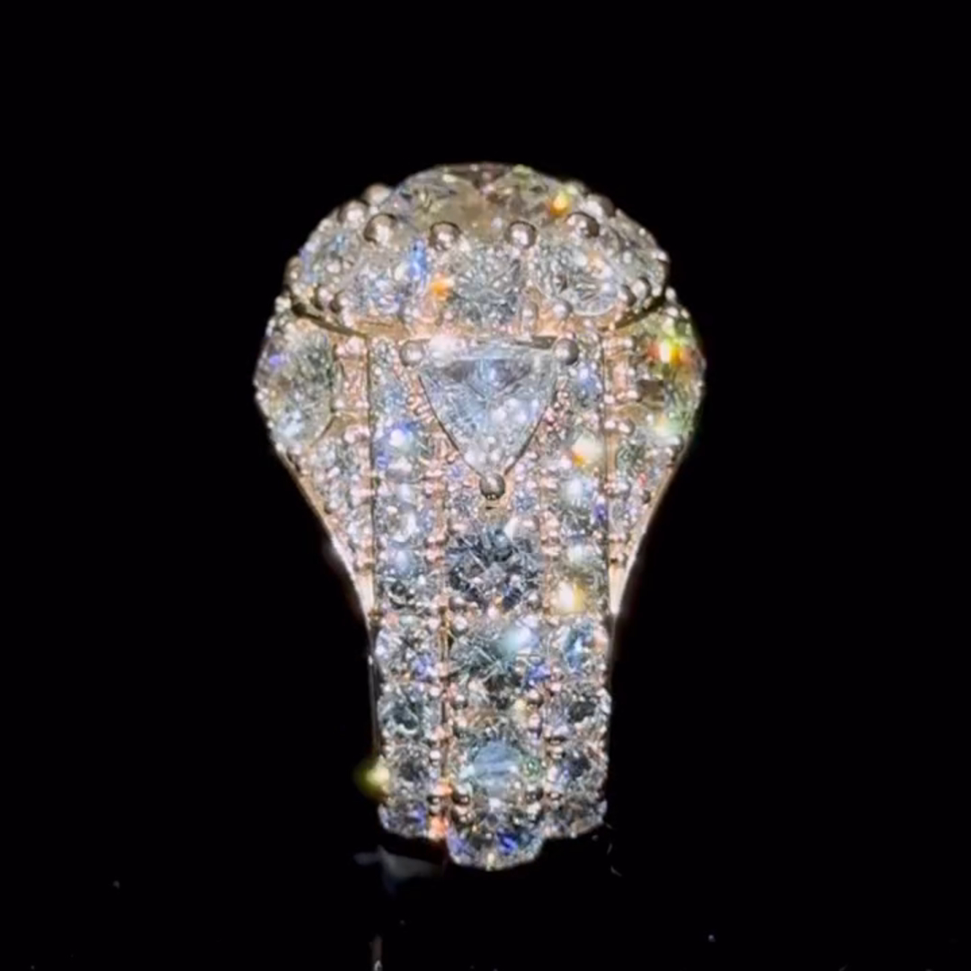 5ct Round Cut Gemstone With Fully Surrounded Gemstone Inlaid Luxury Handmade Plated Gold Sterling Silver Men's Ring