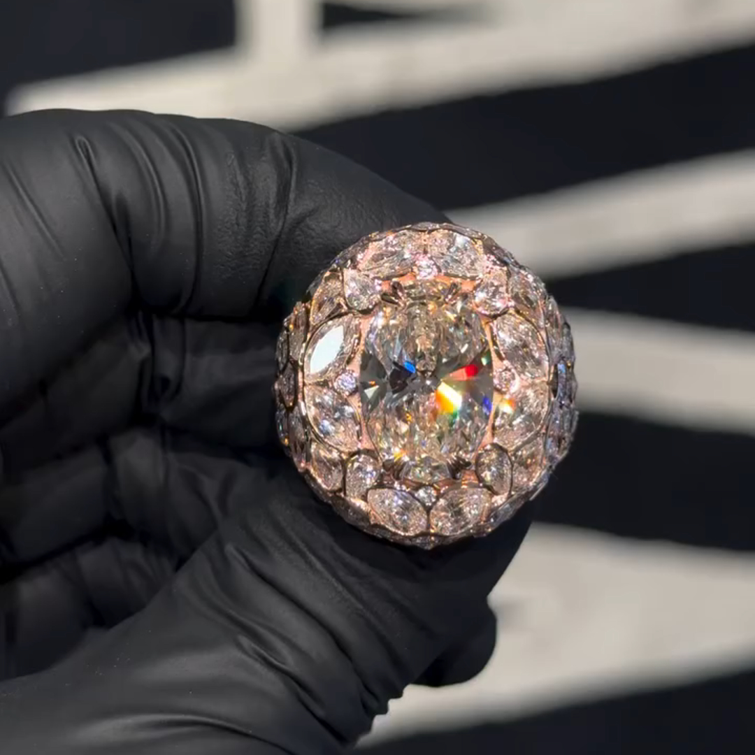 18ct Oval Cut White Zircon Luxury Sterling Silver Gold Plated Men's Ring TRV051