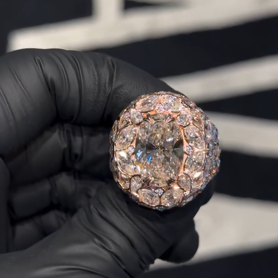 18ct Oval Cut White Zircon Luxury Sterling Silver Gold Plated Men's Ring TRV051