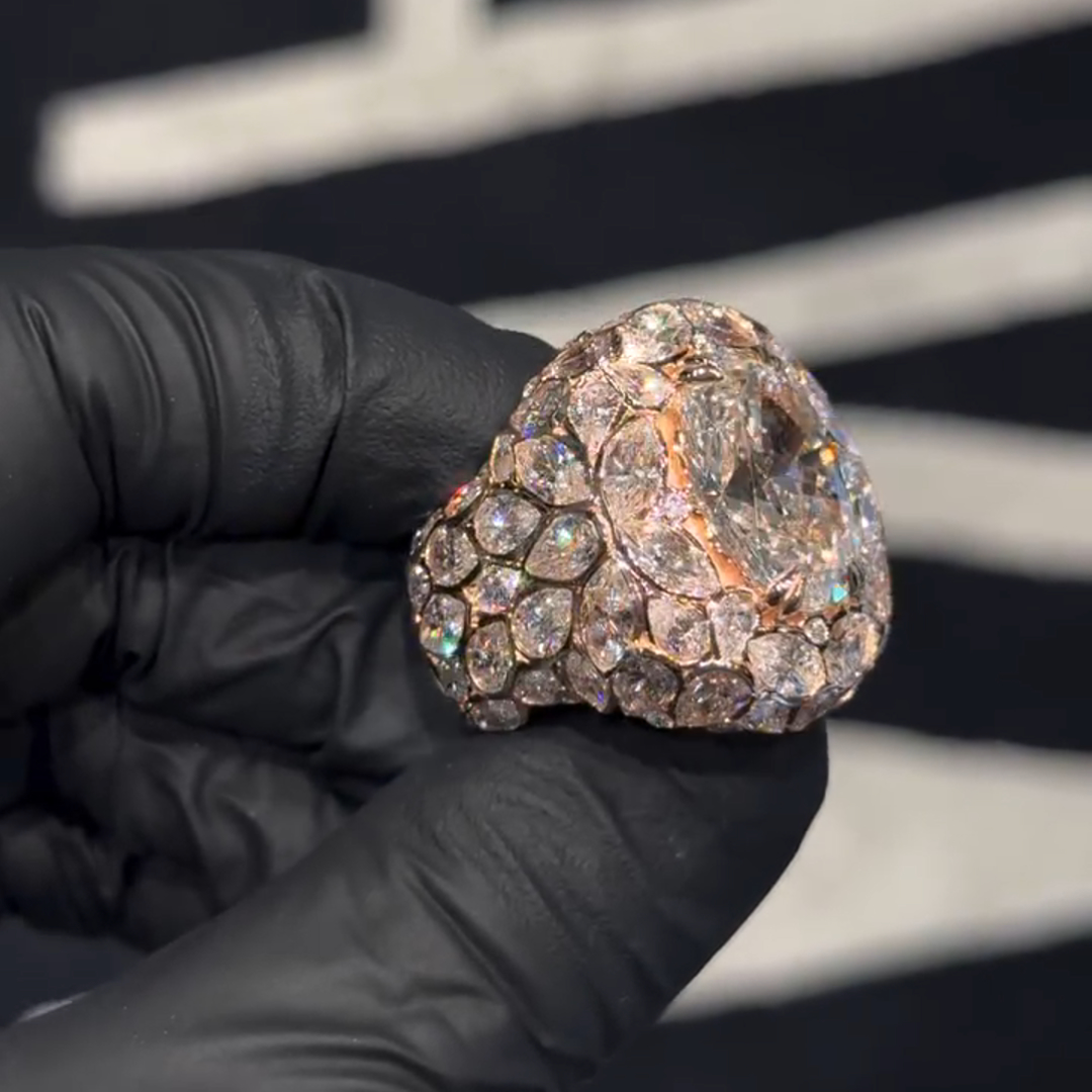 18ct Oval Cut White Zircon Luxury Sterling Silver Gold Plated Men's Ring TRV051