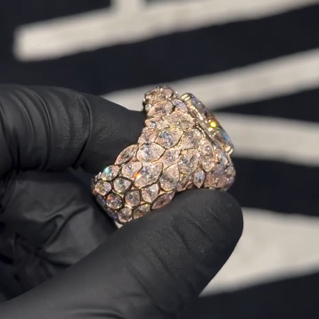 18ct Oval Cut White Zircon Luxury Sterling Silver Gold Plated Men's Ring TRV051