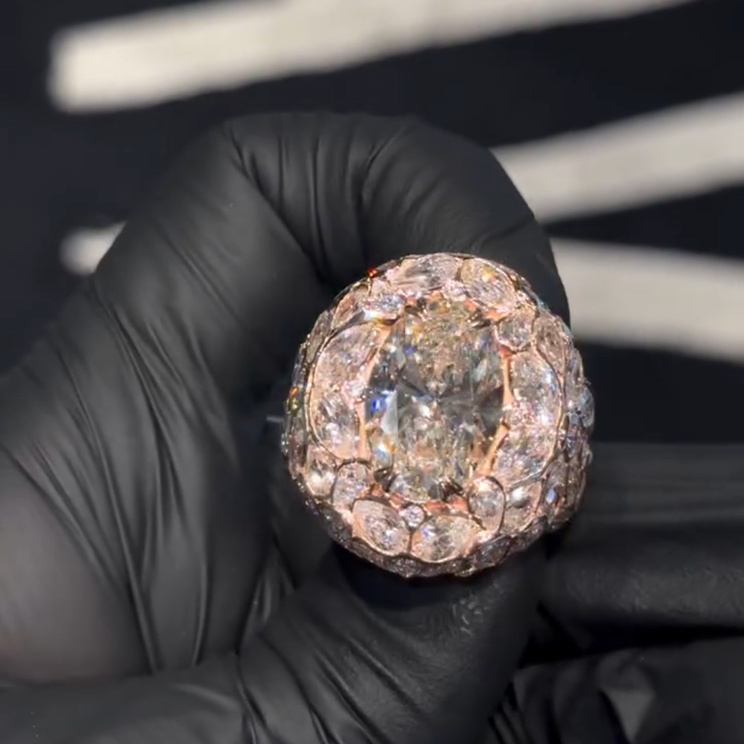 18ct Oval Cut White Zircon Luxury Sterling Silver Gold Plated Men's Ring TRV051