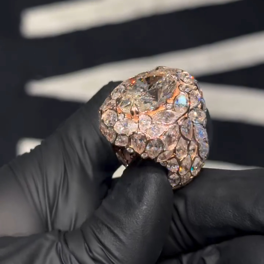 18ct Oval Cut White Zircon Luxury Sterling Silver Gold Plated Men's Ring TRV051