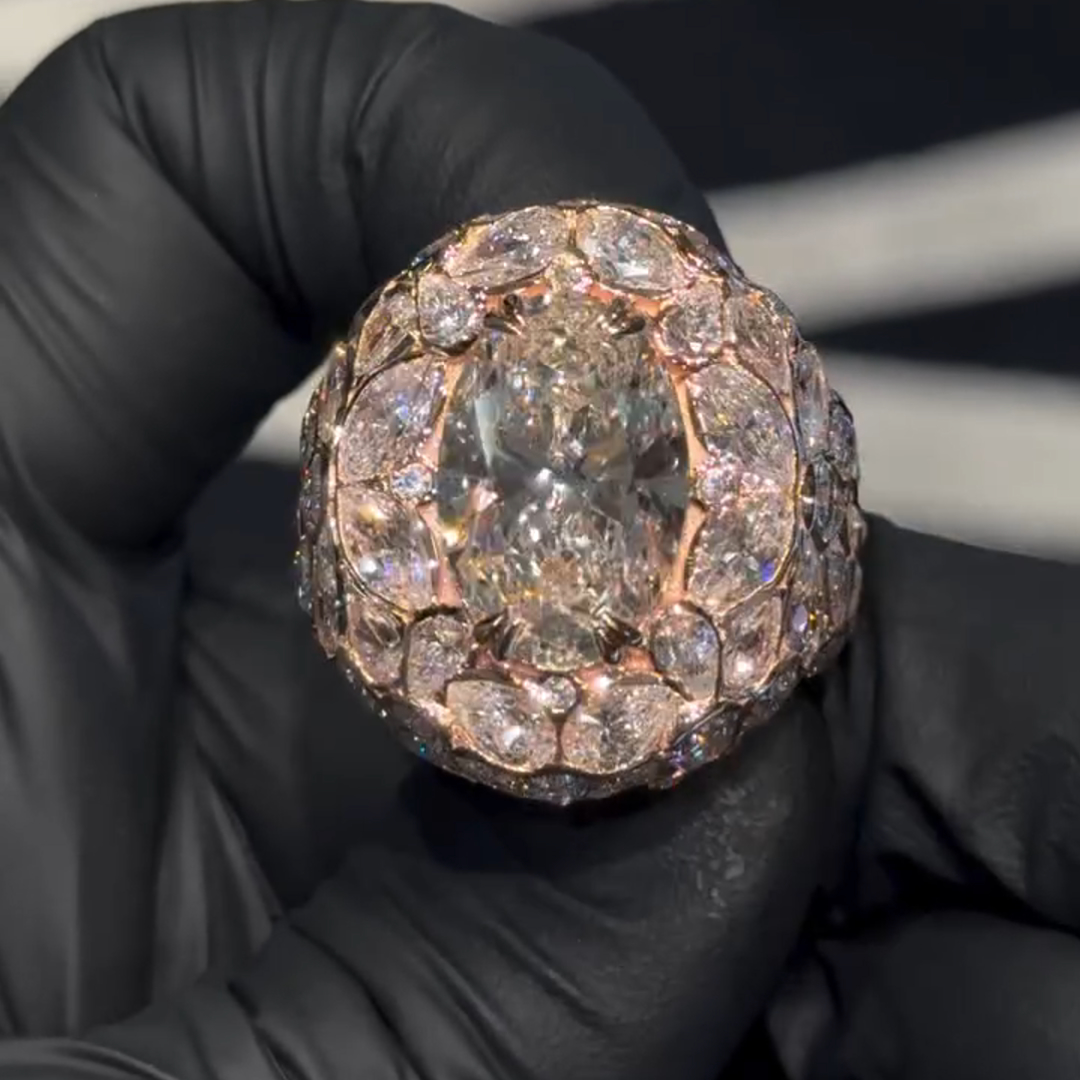 18ct Oval Cut White Zircon Luxury Sterling Silver Gold Plated Men's Ring TRV051