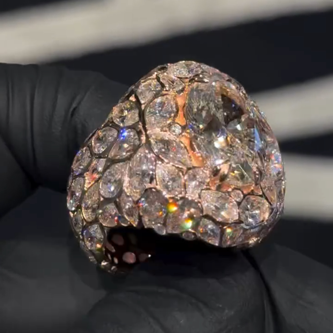 18ct Oval Cut White Zircon Luxury Sterling Silver Gold Plated Men's Ring TRV051