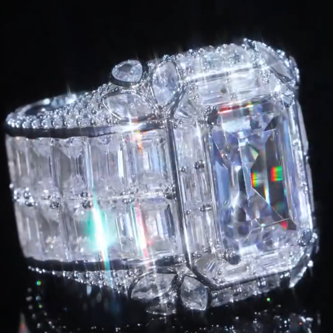 18ct Emerald Cut White Diamond Luxury Sterling Silver Men's Ring TRV052