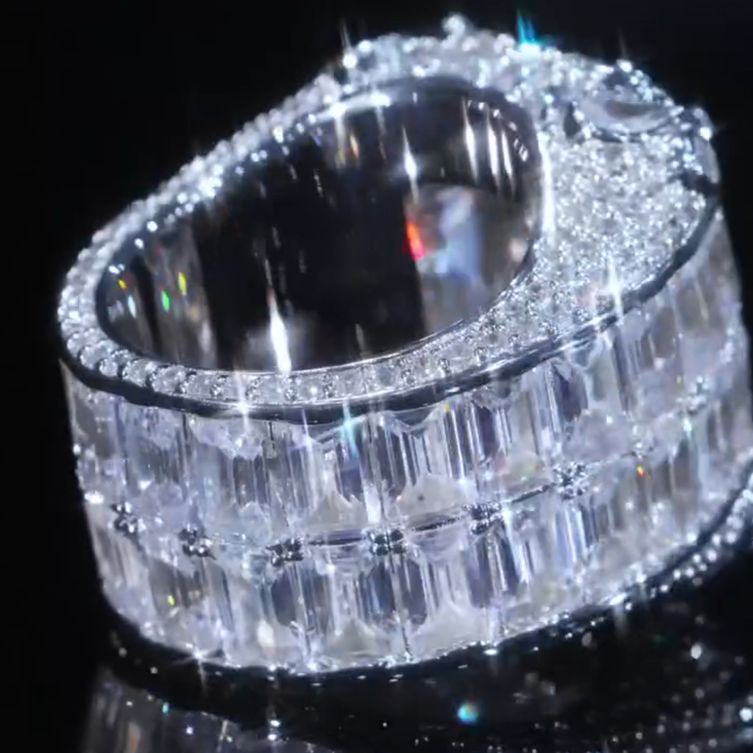 18ct Emerald Cut White Diamond Luxury Sterling Silver Men's Ring TRV052