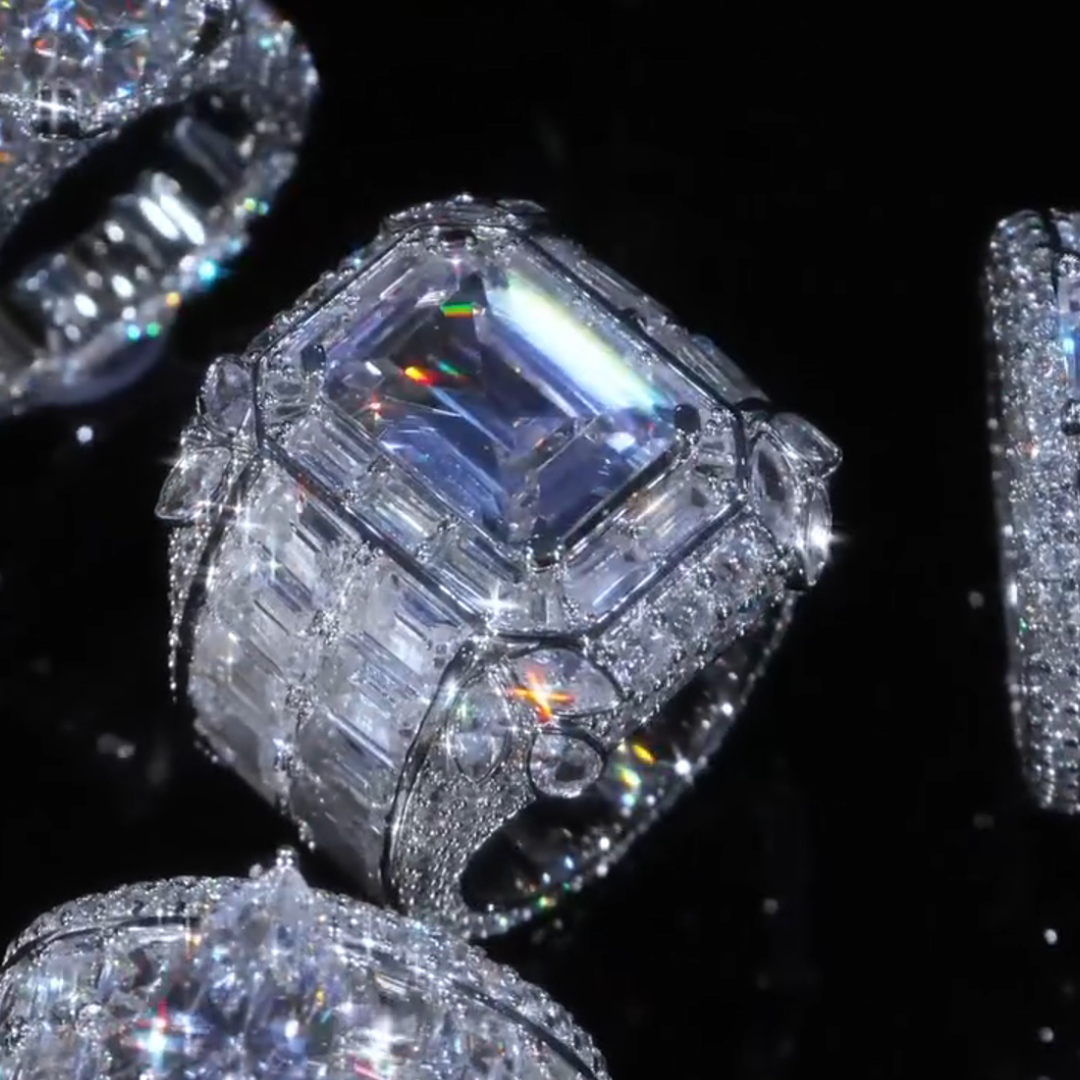 18ct Emerald Cut White Diamond Luxury Sterling Silver Men's Ring TRV052