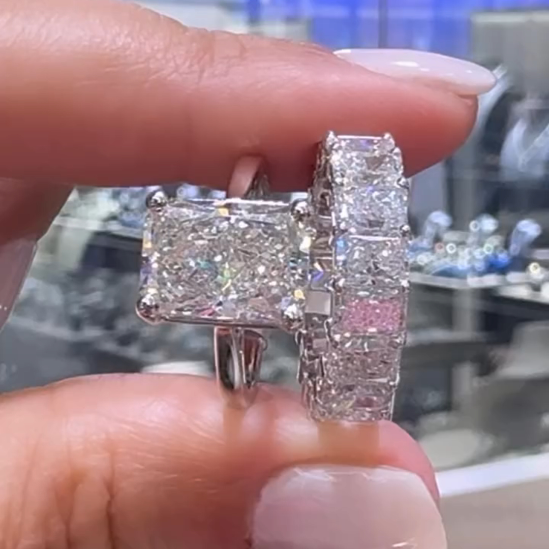 8ct Princess Cut White Diamond Luxury Handmade Sterling Silver Wedding Ring Set