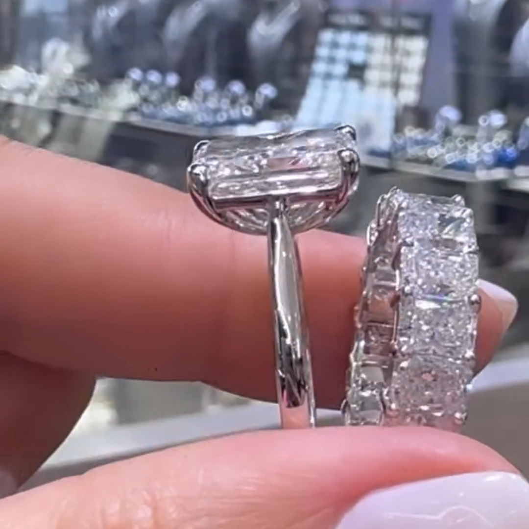 8ct Princess Cut White Diamond Luxury Handmade Sterling Silver Wedding Ring Set