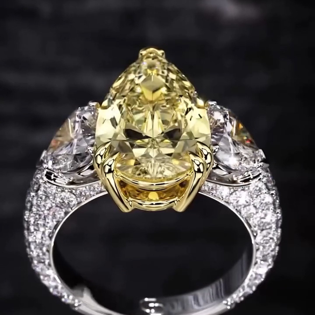 8ct pear cut yellow gemstone handmade sterling silver wedding ring