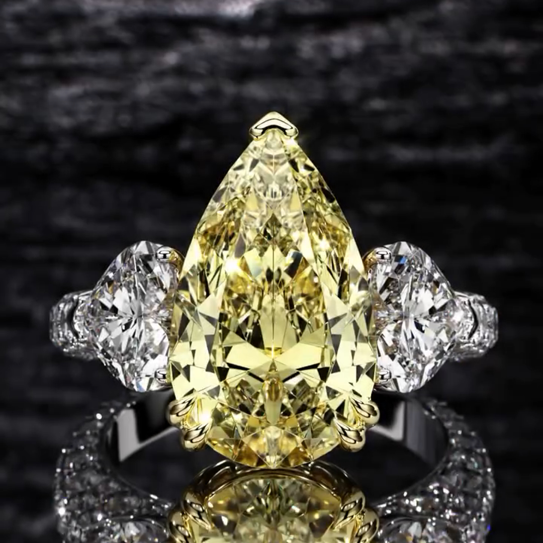 8ct pear cut yellow gemstone handmade sterling silver wedding ring