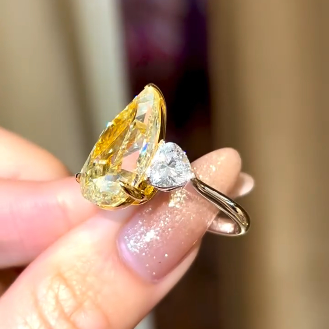8ct Pear Cut Yellow Diamond Sterling Silver Handmade Wedding Ring