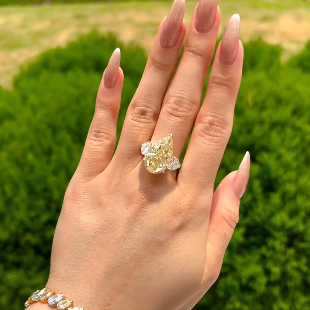 8ct Pear Cut Yellow Diamond Sterling Silver Handmade Wedding Ring