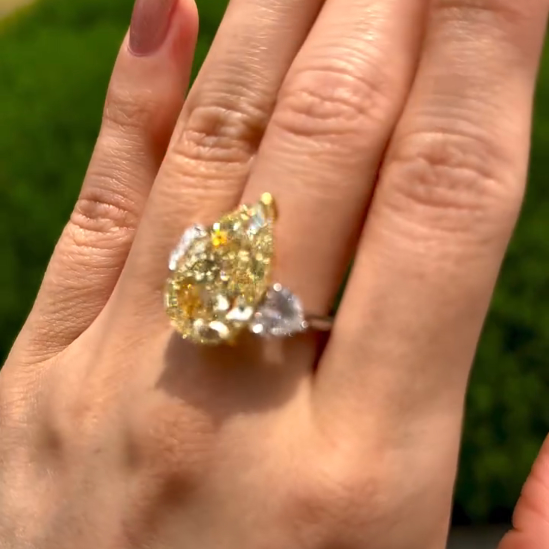 8ct Pear Cut Yellow Diamond Sterling Silver Handmade Wedding Ring