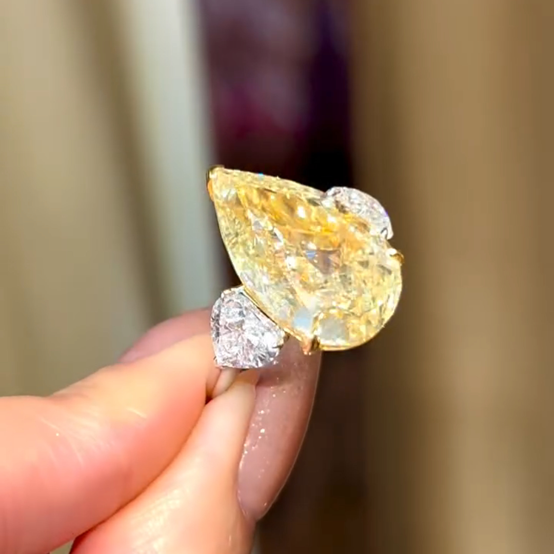 8ct Pear Cut Yellow Diamond Sterling Silver Handmade Wedding Ring