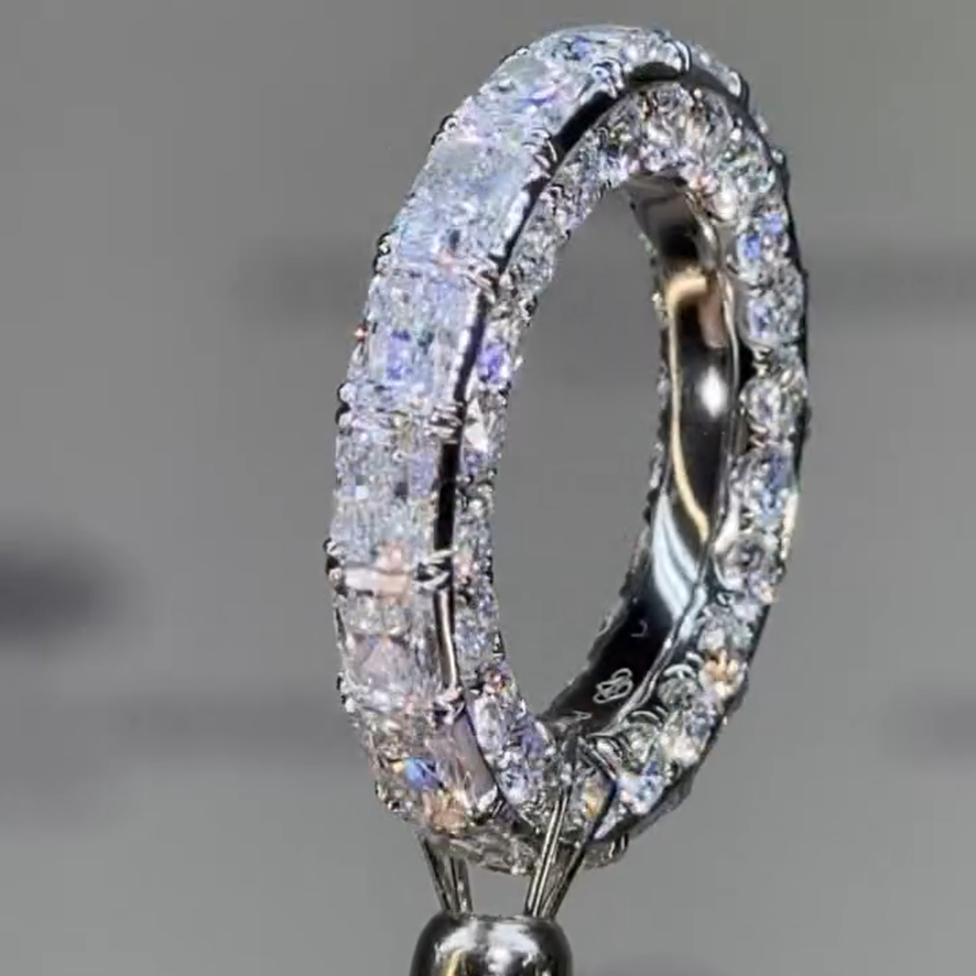 8ct Emerald Cut White Diamond Sterling Silver Handmade Engagement Ring