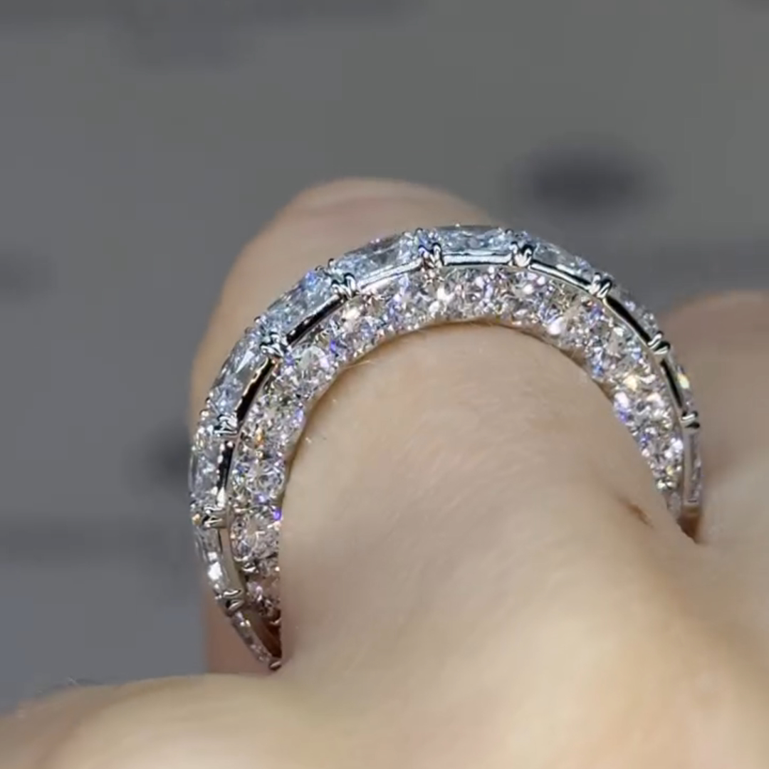 8ct Emerald Cut White Diamond Sterling Silver Handmade Engagement Ring
